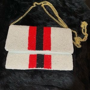 White, Red, Black Beaded Crossbody Purse